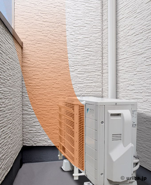 室外機の熱風を上向きに除ける様子(ベランダ)