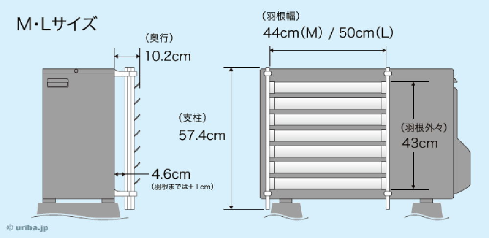 室外機風除けルーバー 寸法図